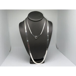 2 Sterling Silver 925 Herringbone 30” & 16” w/ 2+ Carat Bluish White Sapphire